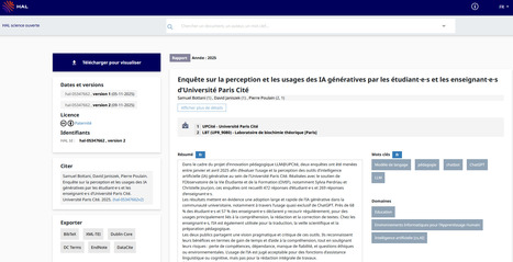 Enqu&ecirc;te sur la perception et les usages des IA g&eacute;n&eacute;ratives​ par les &eacute;tudiant&middot;e&middot;s et les enseignant&middot;e&middot;s​ d&rsquo;Universit&eacute; Paris Cit&eacute; - Archive ouverte HAL | Intelligence artificielle g&eacute;n&eacute;rative et p&eacute;dagogie | Scoop.it