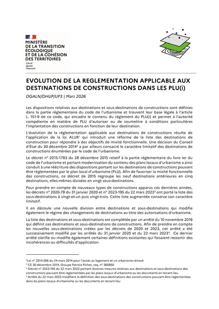 Guide &laquo; Evolution de la r&eacute;glementation applicable aux destinations de constructions dans les PLU(i) &raquo; (Publi&eacute; le 09/07/2024 | Mis &agrave; jour le 30/03/2026) | Veille juridique du CDG13 | Scoop.it