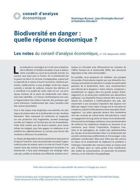 Biodiversité : quelle réponse économique ? Conseil d'Analyse Economique | Biodiversité | Scoop.it