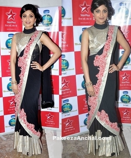 Shilpa Shetty in Designer Black Georgette Drape Lehenga Saree by Anamika Khanna | Indian Fashion Updates | Scoop.it