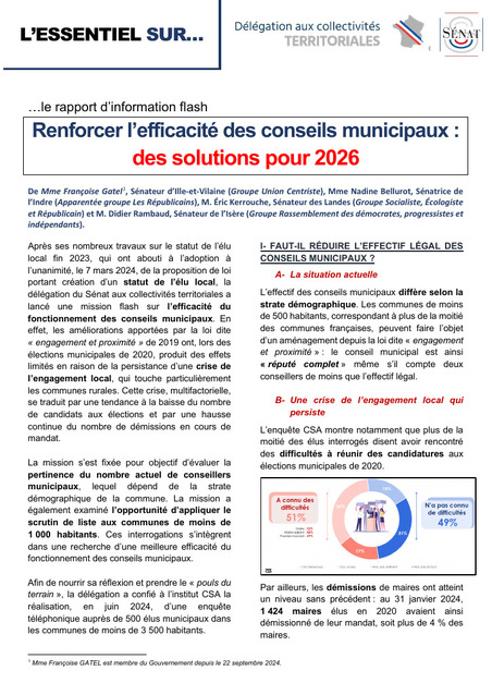 Renforcer l’efficacité des conseils municipaux : des solutions pour 2026 (rapport d’information flash) | Veille juridique du CDG13 | Scoop.it