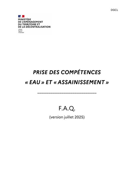 Prise des compétences eau et assainissement - Mise à jour de la FAQ de la DGCL | Veille juridique du CDG13 | Scoop.it