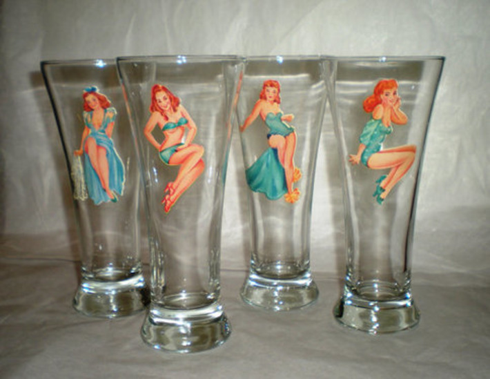 Girlie Pilsners Naughty and Nice 1950's Risque Girlie Glasses - Set of Four | Antiques & Vintage Collectibles | Scoop.it