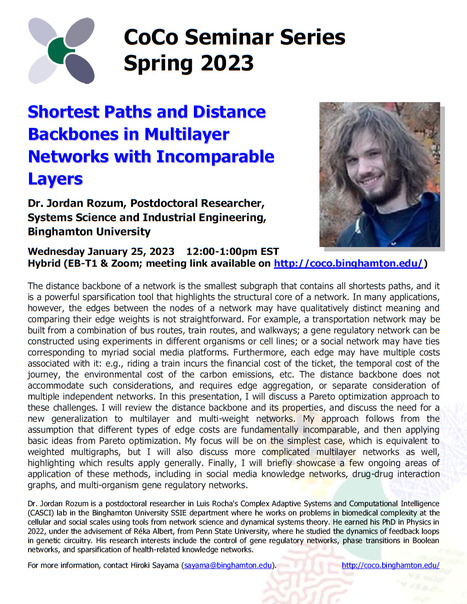 First CoCo seminar of Spring 2023 by Jordan Rozum on Jan. 25th | Binghamton Center of Complex Systems (CoCo) | Scoop.it