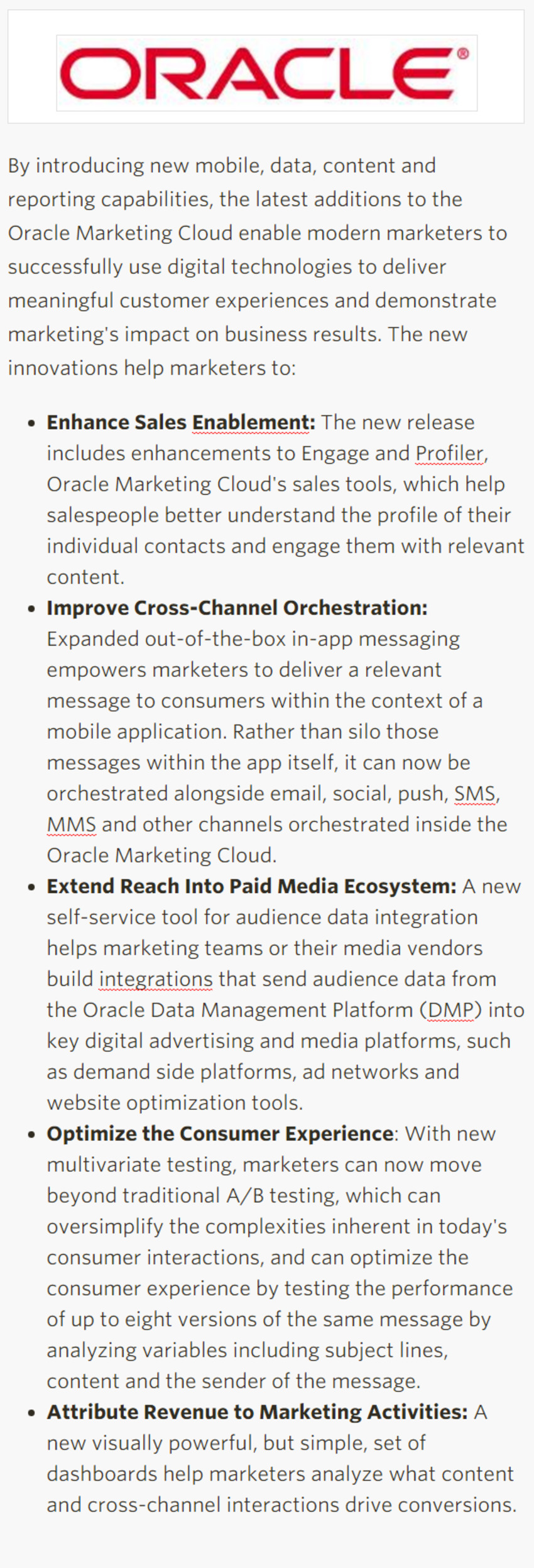 New Oracle Marketing Cloud Enhancements - Oracle | The MarTech Digest | Scoop.it