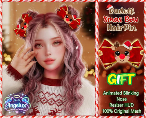 Rudolf Xmas Bow Hairpin 1L Promo Gift by Angelux | Teleport Hub - Second Life Deals | Second Life Freebies | Scoop.it