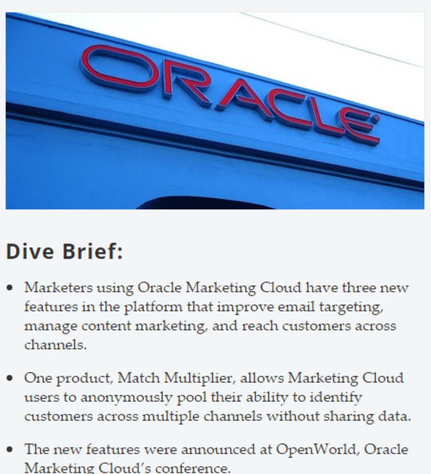 Oracle Marketing Cloud announces new targeting and cross-channel features - MarketingDive | The MarTech Digest | Scoop.it