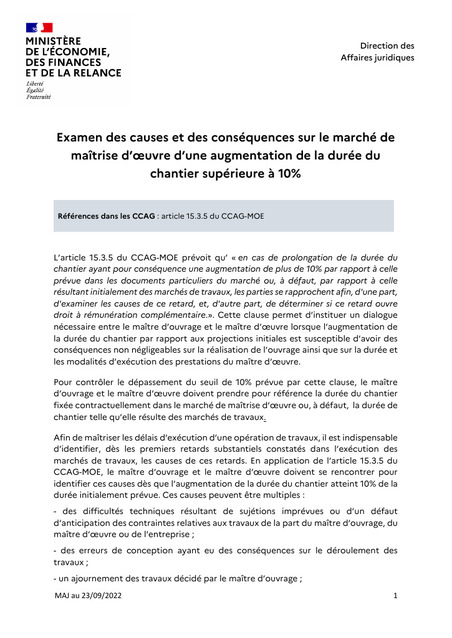 Rémunération du maître d'œuvre en cas d'augmentation de la durée du chantier supérieure à 10%  | Veille juridique du CDG13 | Scoop.it
