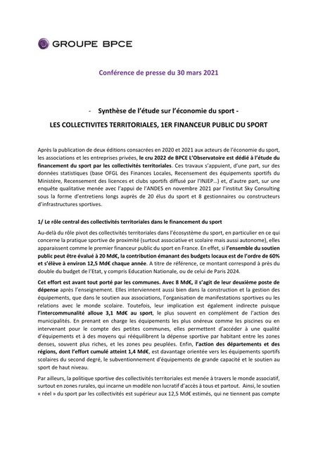 Les collectivités territoriales, 1er financeur public du sport (Etude BPCE) | Veille juridique du CDG13 | Scoop.it