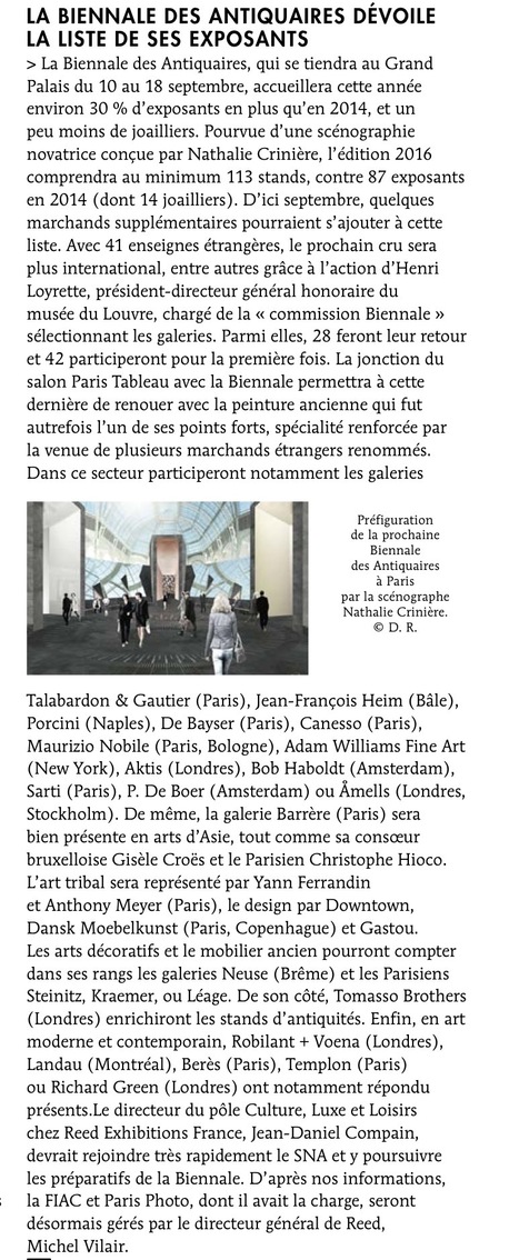 La Biennale des Antiquaires dévoile la liste de ses exposants / Le Quotidien de l'Art | La revue de presse & web du SNA | Scoop.it