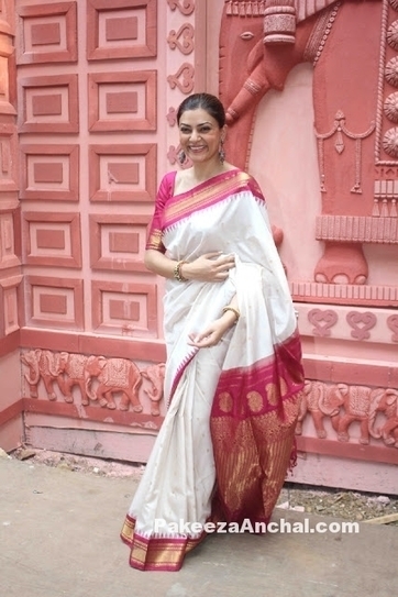 Sushmita Sen in White Pattu Silk Saree and Pink Blouse at Durga Puja Festival | Indian Fashion Updates | Scoop.it