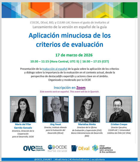 🚀 Lanzamiento de la versi&oacute;n en espa&ntilde;ol de la gu&iacute;a "Aplicaci&oacute;n minuciosa de los criterios de evaluaci&oacute;n" OECD Development OCDE en Espa&ntilde;ol DEval-Institute Office of Evaluation and Oversight (OVE)&hellip; |... | Evaluaci&oacute;n de Pol&iacute;ticas P&uacute;blicas - Portal de actualidad y noticias | Scoop.it