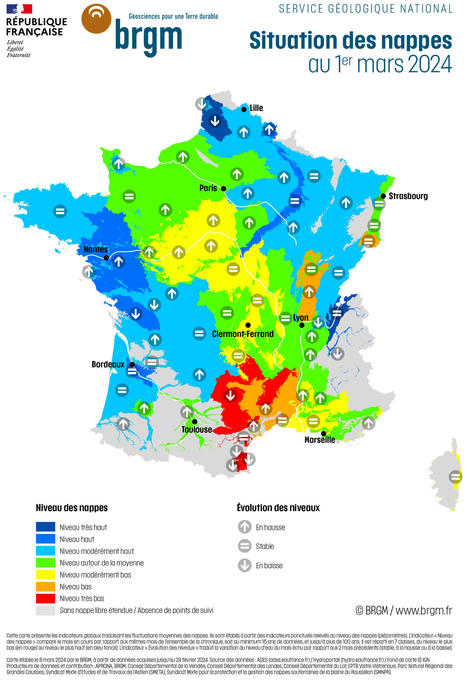 Nappes d'eau souterraine au 1er mars 2024 - BRGM | Biodiversité : les chiffres-clés | Scoop.it