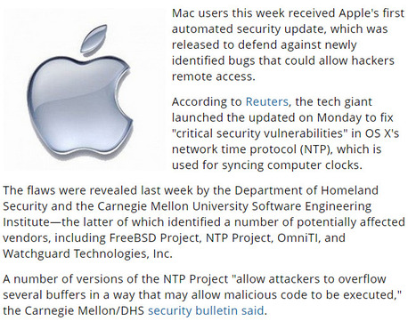 Apple Pushes First Automated Security Update for Mac | CyberSecurity | Nobody Is Perfect | Apple, Mac, MacOS, iOS4, iPad, iPhone and (in)security... | Scoop.it