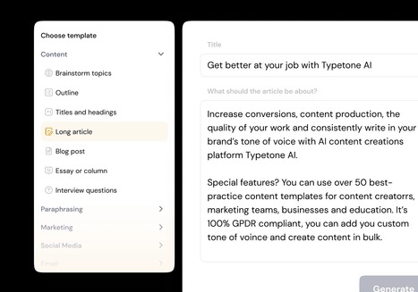 Typetone - Rédiger du contenu pour l'IA avec votre propre tonalité de voix | gpmt | Scoop.it