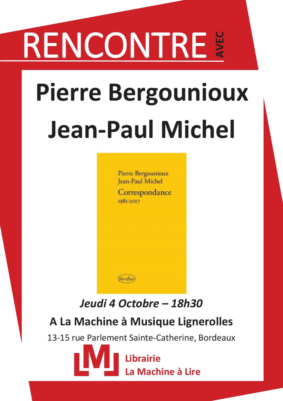 (Agenda) 4 octobre, Bordeaux, Pierre Bergounioux et Jean-Paul Michel | Poezibao | Scoop.it