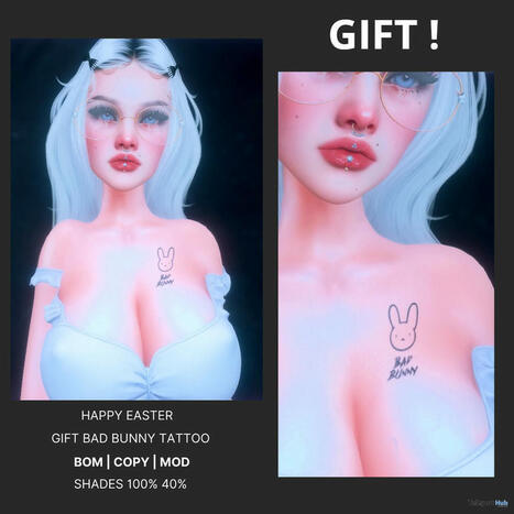 Bad Bunny Tattoo 1L Promo Gift by Cuties Tattoos | Teleport Hub - Second Life Deals | Second Life Freebies | Scoop.it