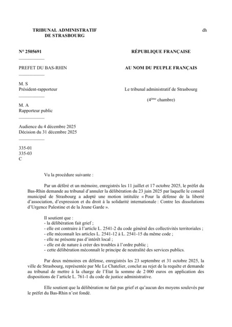 Annulation de la motion d&rsquo;un conseil municipal contre la dissolution d&rsquo;Urgence Palestine et de la Jeune Garde | Veille juridique du CDG13 | Scoop.it