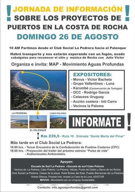 Uruguay /La Pedrera / Domingo 26 de Agosto: jornada informativa sobre proyectos portuarios en la costa de Rocha. | MOVUS | Scoop.it