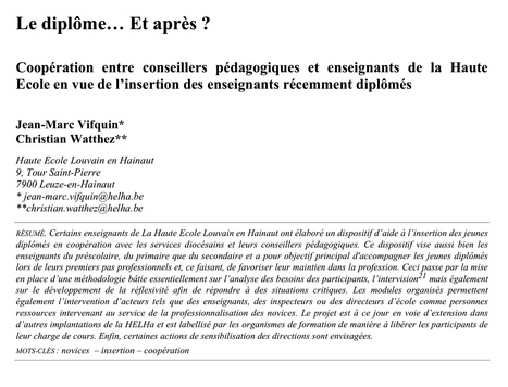 e-299 : Mise en place d'un dispositif d'insertion de ses diplômés - une initiative de la Haute École Louvain en Hainaut | Revue Education & Formation | Scoop.it