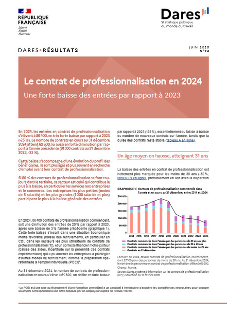 Le contrat de professionnalisation en 2024 - Une forte baisse des entr&eacute;es par rapport &agrave; 2023 | Enqu&ecirc;tes, &eacute;tudes et rapports | Scoop.it