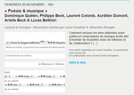 (Agenda) 30 novembre, Paris, Poésie et musique, avec Dominique Quélen, Philippe et Arielle Beck, Laurent Colomb, Aurélien Dumont et Lucas Belkhiri | Poezibao | Scoop.it