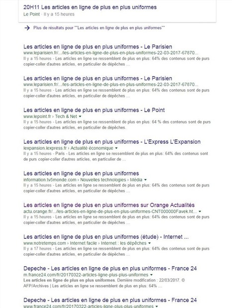 Les articles en ligne de plus en plus uniformes, par #AFP #medias #journalisme #internet  - Les Crises | Infos en français | Scoop.it