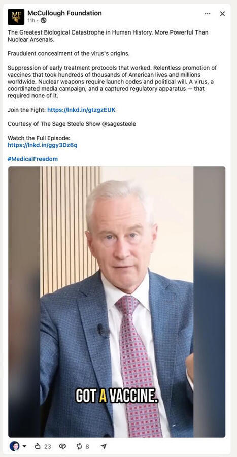 What was the greatest catastrophe McCullough Foundation is referring to? Well, they missed the point here... It was and remains the misinformation campaigns being pushed by them. The conspiracy&hellip; |... | H&eacute;sitations Vaccinales: Observatoire HESIVAXs | Scoop.it