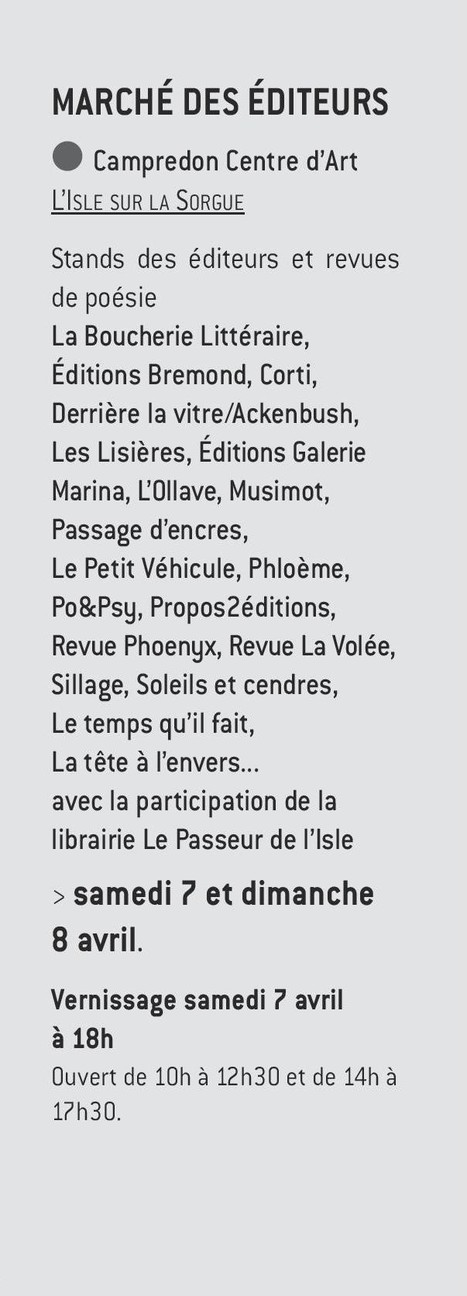 (Agenda) 7 et 8 avril, Isle-sur-Sorgue Salon d'&eacute;diteurs | Poezibao | Scoop.it