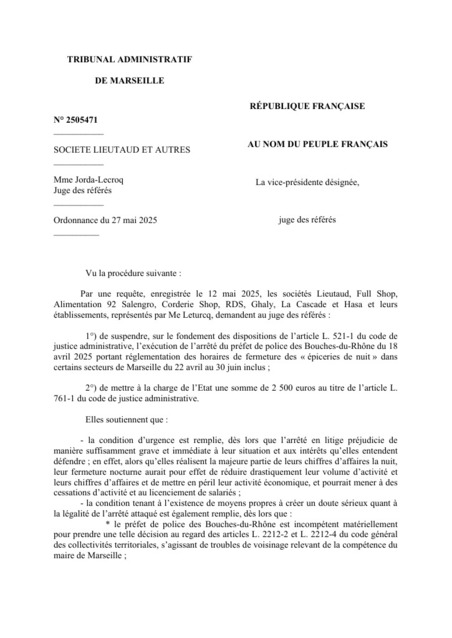 Rejet de la demande de suspension de l’arrêté du préfet de police des Bouches-du-Rhône portant réglementation des horaires de fermeture des « épiceries de nuit » | Veille juridique du CDG13 | Scoop.it