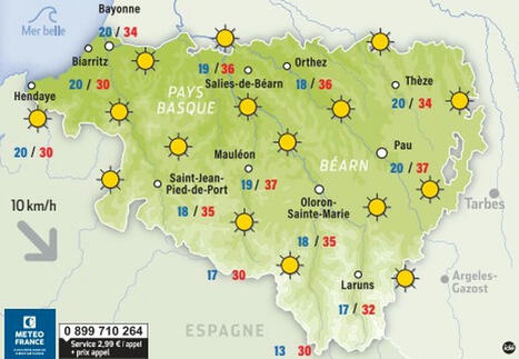 Météo : les Pyrénées-Atlantiques placés en vigilance jaune pour canicule, découvrez les prévisions pour ce vendredi - La République des Pyrénées.fr | BABinfo Pays Basque | Scoop.it