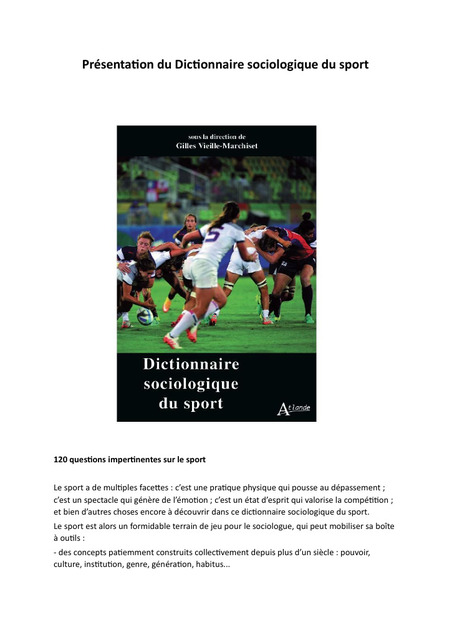 Pr&eacute;sentation du Dictionnaire sociologique du sport - Edition Atlande&nbsp; | 3 - Innovations sociales | Scoop.it