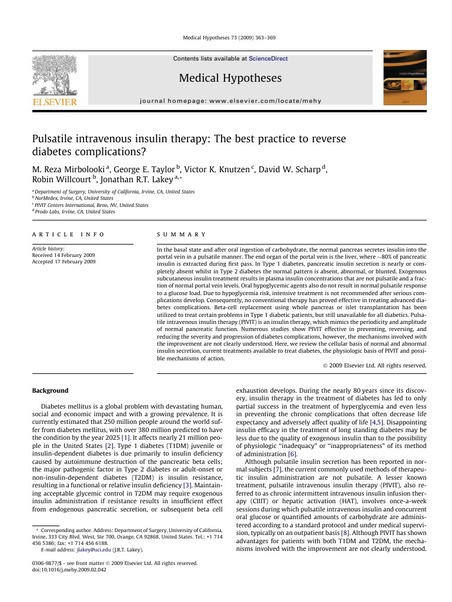 Pulsatile Intravenous Insulin Therapy: The Best Practice to Reverse Diabetes Complications? | Metabolic Activation Therapy | Scoop.it