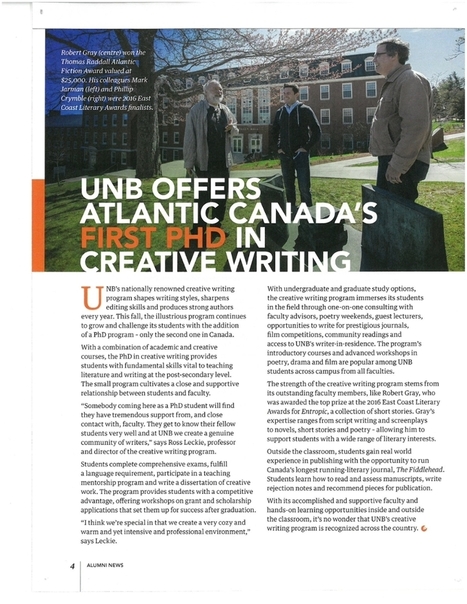 UNB Offers Atlantic Canada’s First PhD in Creative Writing | Frond and Spore | The New Brunswick Literary Times | Scoop.it