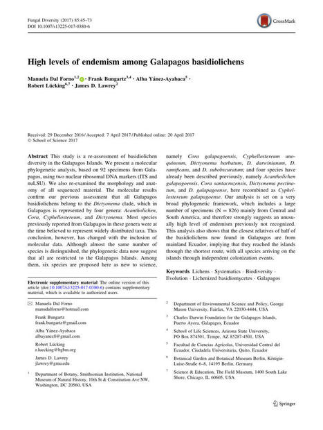 (PDF) High levels of endemism among Galapagos basidiolichens | Galapagos | Scoop.it