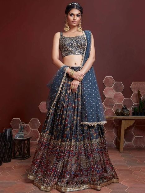 Buy Green Silk Lace Border Fancy Lehenga choli From Ethnic Plus