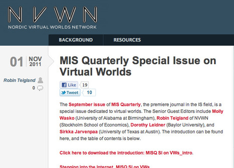 MIS Quarterly Special Issue on Virtual Worlds | Digital Delights - Avatars, Virtual Worlds, Gamification | Scoop.it
