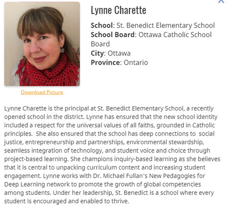Canada's Outstanding Principal Award Recipient - Congratulations to #ocsb&nbsp;@LynneCharette - Principal of&nbsp;@StBenedictOCSB&nbsp;@OttCatholicSB - Thanks to&nbsp;@TLPCanada&nbsp; | iGeneration - Humane Use of Technology in an AI world (Pedagogy & Digital Innovation) | Scoop.it
