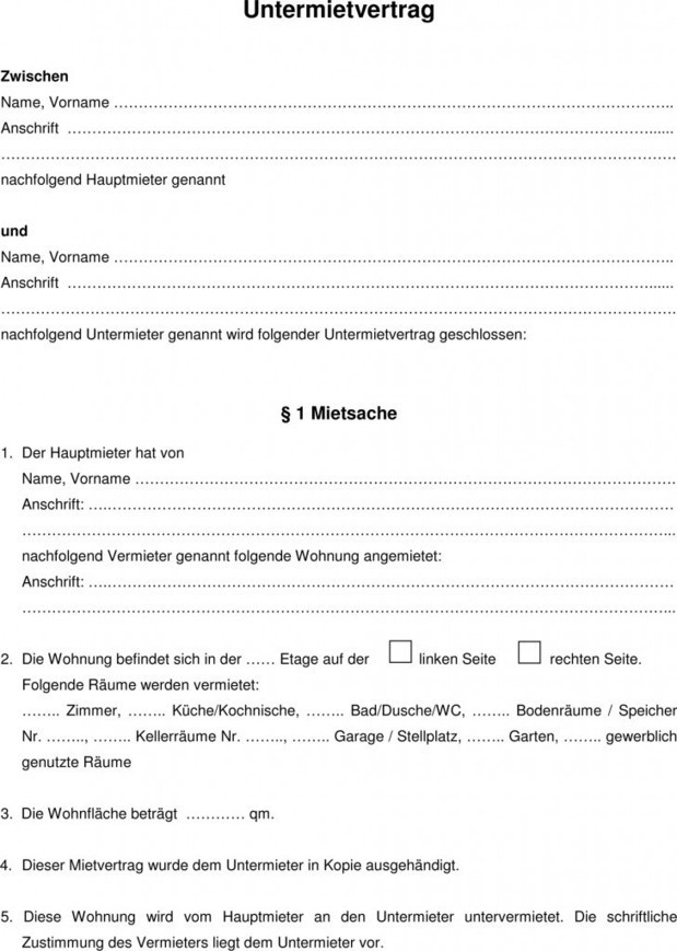 Untermietvertrag Vorlage – Download koste...