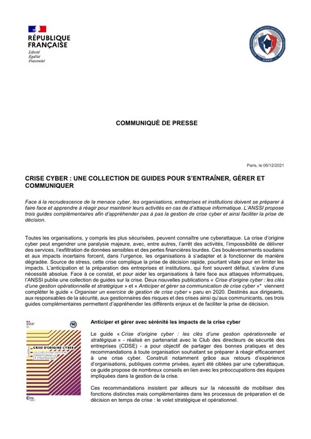 CRISE CYBER : UNE COLLECTION DE GUIDES POUR S’ENTRAÎNER, GÉRER ET COMMUNIQUER | Veille juridique du CDG13 | Scoop.it