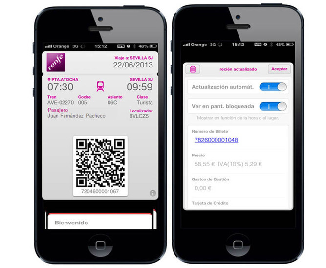 Renfe Billete en formato PassBook / Pas...