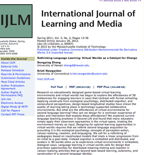 Rethinking Language Learning: Virtual Worlds as a Catalyst for Change - IJLM-MIT Press Journals | Digital Delights - Avatars | Augmented, Alternate and Virtual Realities in Education | Scoop.it