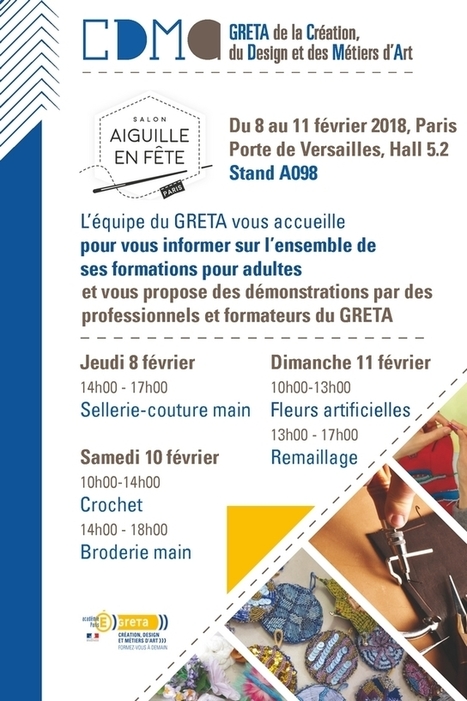 Le GRETA CDMA participe au Salon de l’aiguille en fête 2018 - Greta CDMA | Métiers, emplois et formations dans la filière cuir | Scoop.it