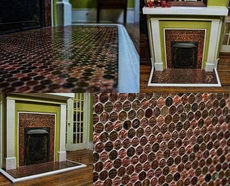 Fireplace Decorated With 5,400 Pennies | 1001 Recycling Ideas ! | Scoop.it