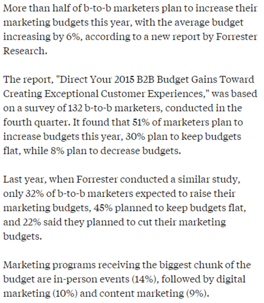 B-to-B Marketing Budgets to Increase an Average 6% - Ad Age | The MarTech Digest | Scoop.it