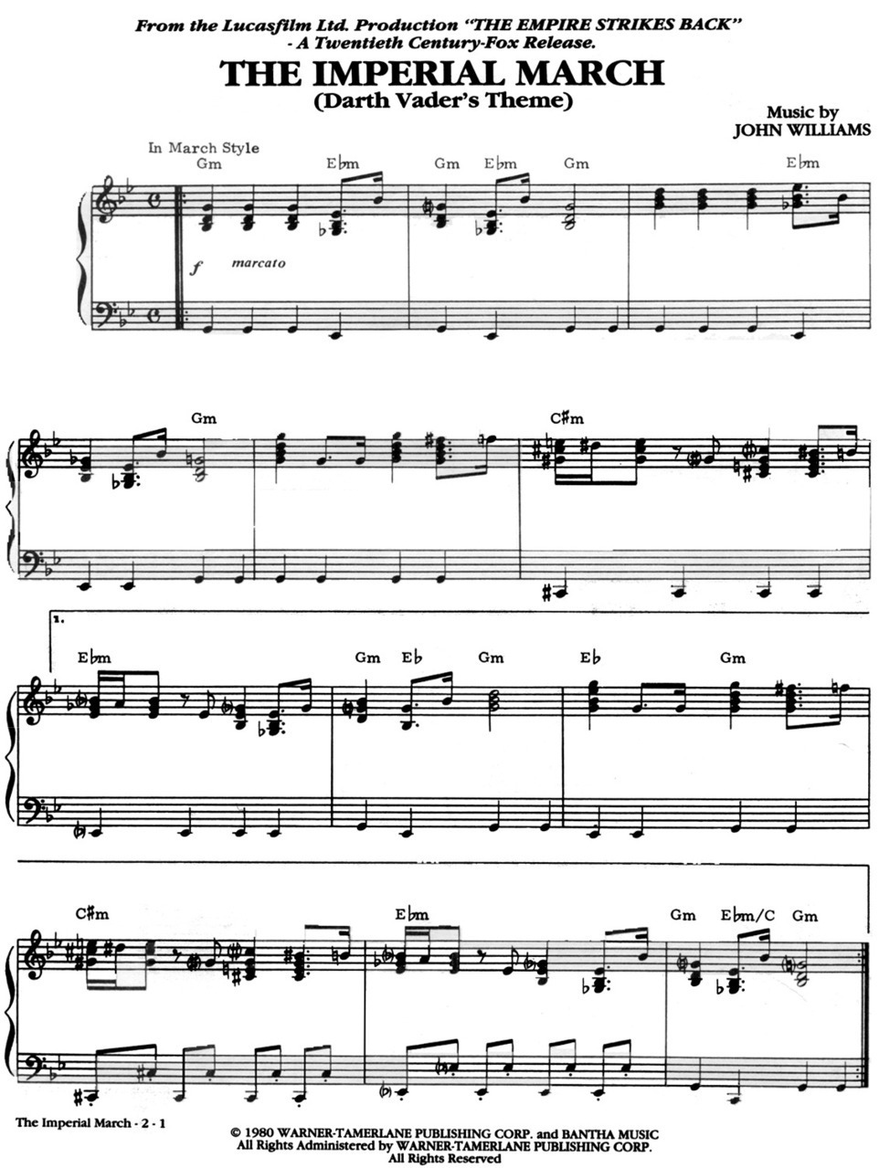 SHEET MUSIC: 'The Imperial March' (Darth Vaders...