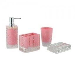 Акриловые наборы для ванной. Аксессуары для ванной Crystal fy831cw. Комплект настольный для ванн Mosaic set3. Розовые аксессуары для ванной.