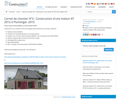 "Carnet de chantier N°3 : maison RT 2012 à Plumergat (2015) Patrice BIDEAU architecte" - Construction21 | Architecture, maisons bois & bioclimatiques | Scoop.it