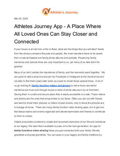 Athletes Journey App - A Place Where All Loved Ones Can Stay Closer and Connected | Athletes Journey | Scoop.it