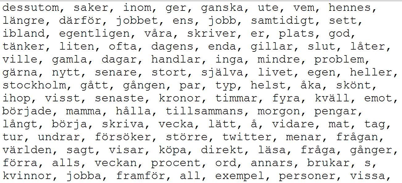 Ruotsin frekvenssisanalista, 100000 sanaa = mahtava ruotsi-kaikkien kielten  sanakirja
